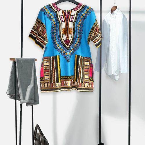 Unisex African Dashiki Shirt Colorful Traditional One Size  Light Blue