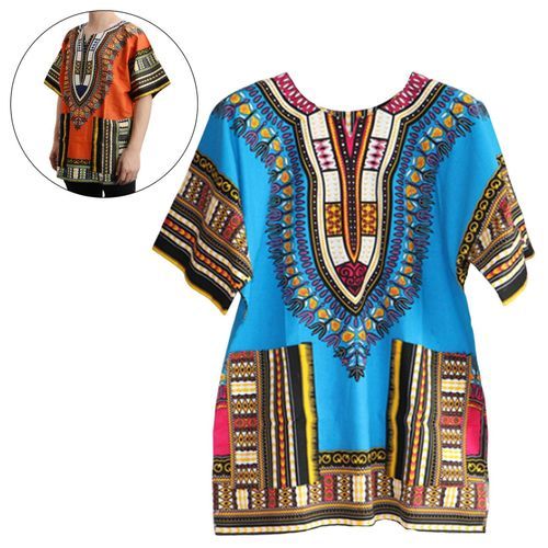 Unisex African Dashiki Shirt Colorful Traditional One Size  Light Blue