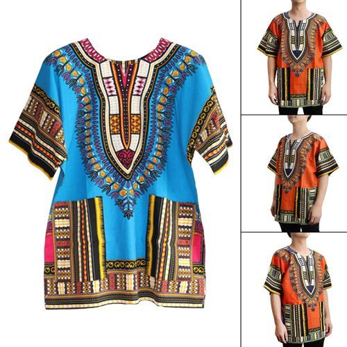 Unisex African Dashiki Shirt Colorful Traditional One Size  Light Blue