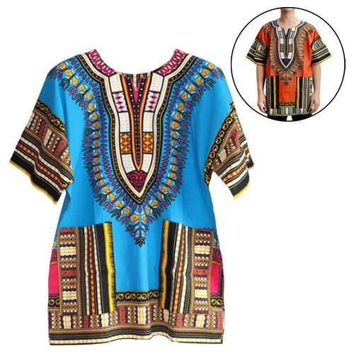 Unisex African Dashiki Shirt Colorful Traditional One Size  Light Blue