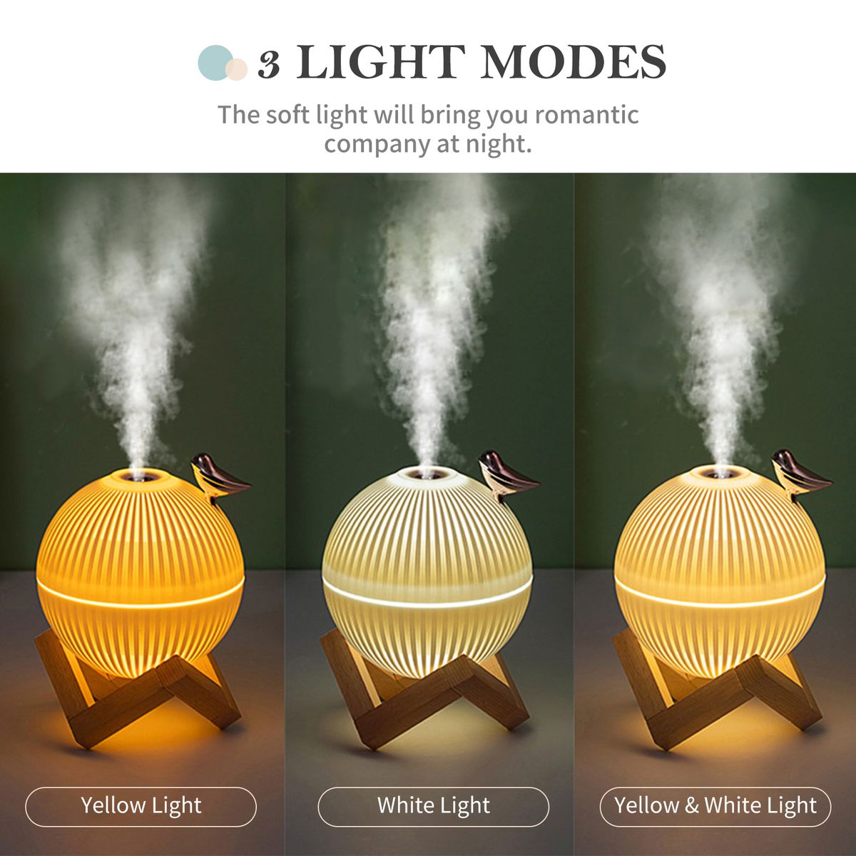 330mL Lark Mist Humidifier With Night Light Quiet Bird