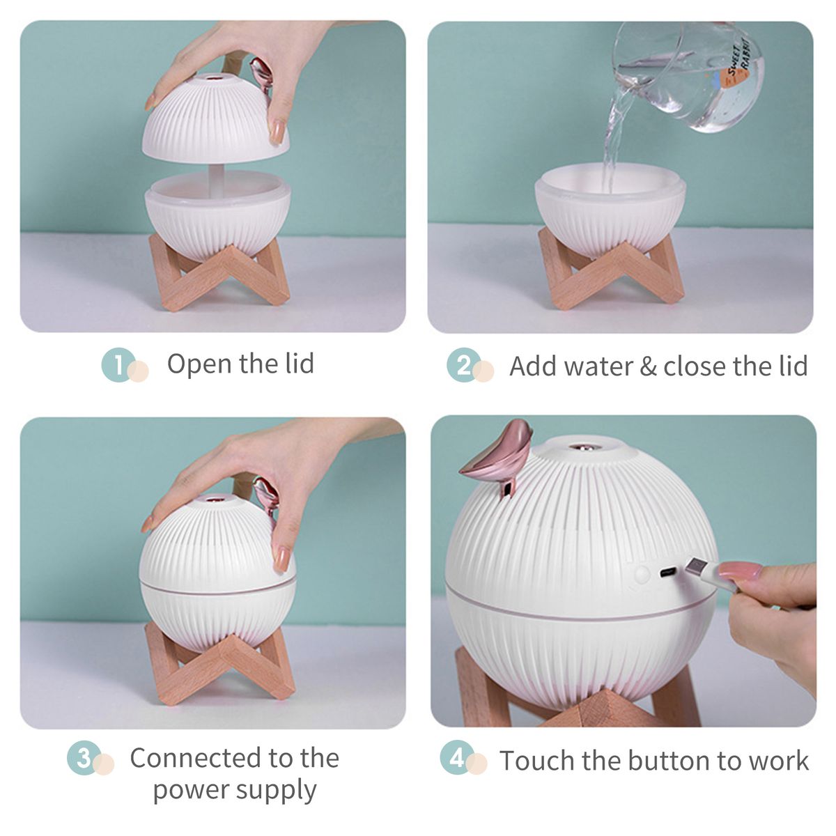 330mL Lark Mist Humidifier With Night Light Quiet Bird