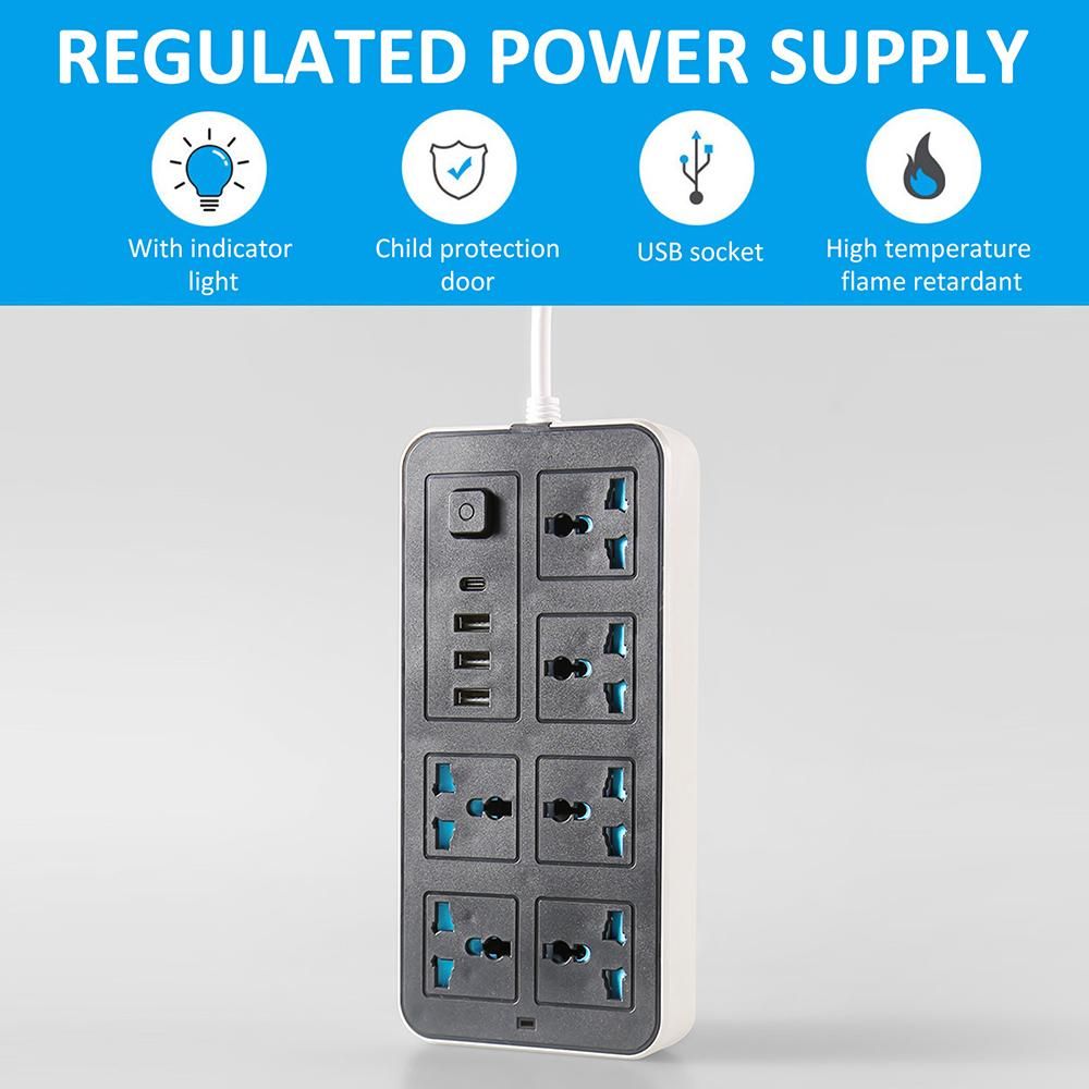 Smart Power Strip with 6 Surge Protection Outlets, 3 USB Ports and 1 Type-C Port Multi-port Smart Plugs Multifunctional Switch Socket