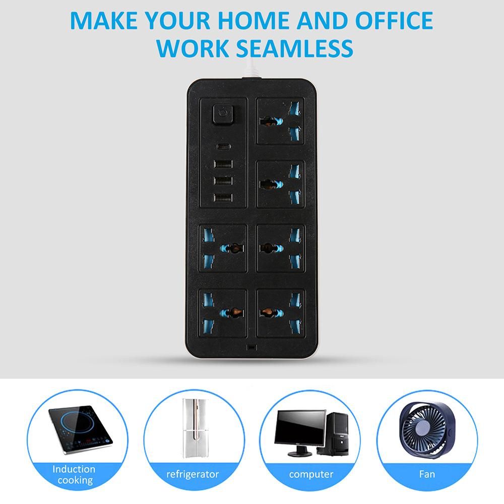 Smart Power Strip with 6 Surge Protection Outlets, 3 USB Ports and 1 Type-C Port Multi-port Smart Plugs Multifunctional Switch Socket