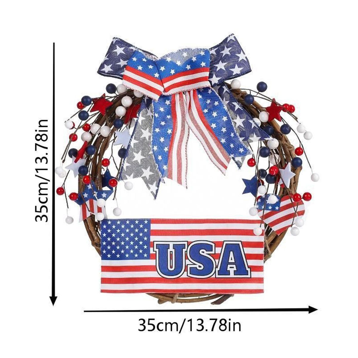 Door Hanging Wreath Independence Day Bow Rattan Loop Door Hanging Blue and Red