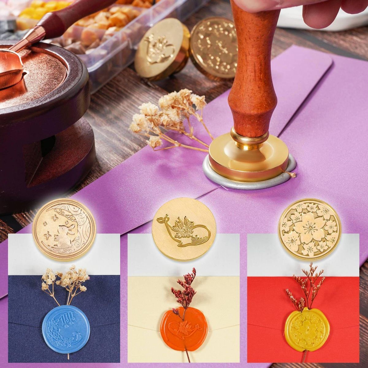 Wax Seal Stamp Set,630 pieces wax seal beads,52 luxury seal stamp set with gift