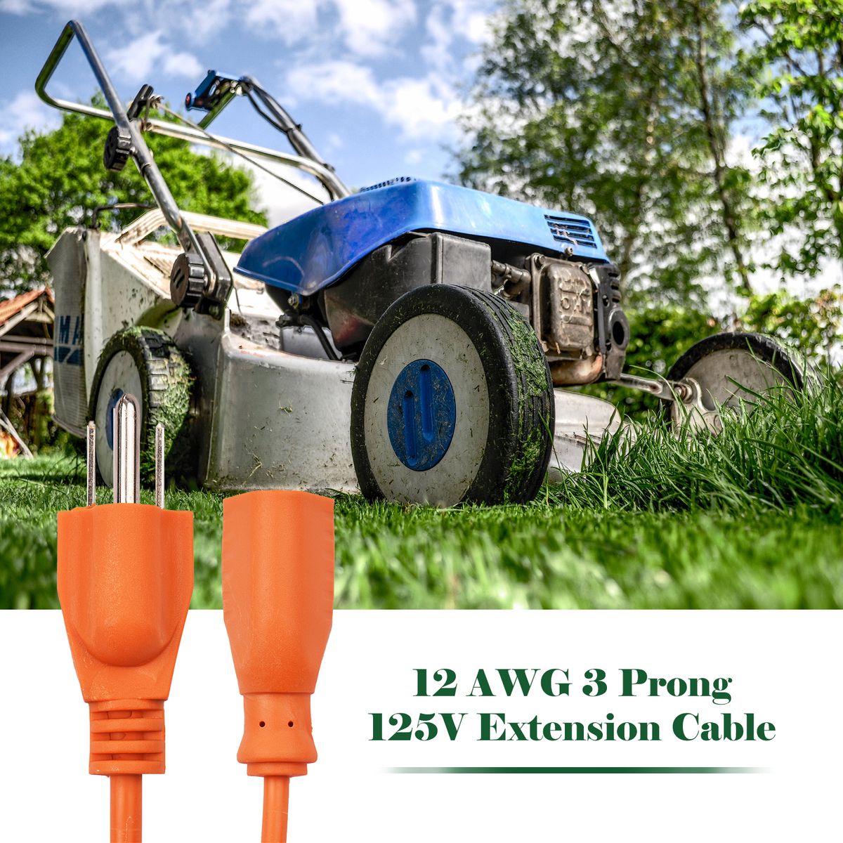 50FT AC Power Electric Outdoor Extension Cord 12 AWG 3 Prong