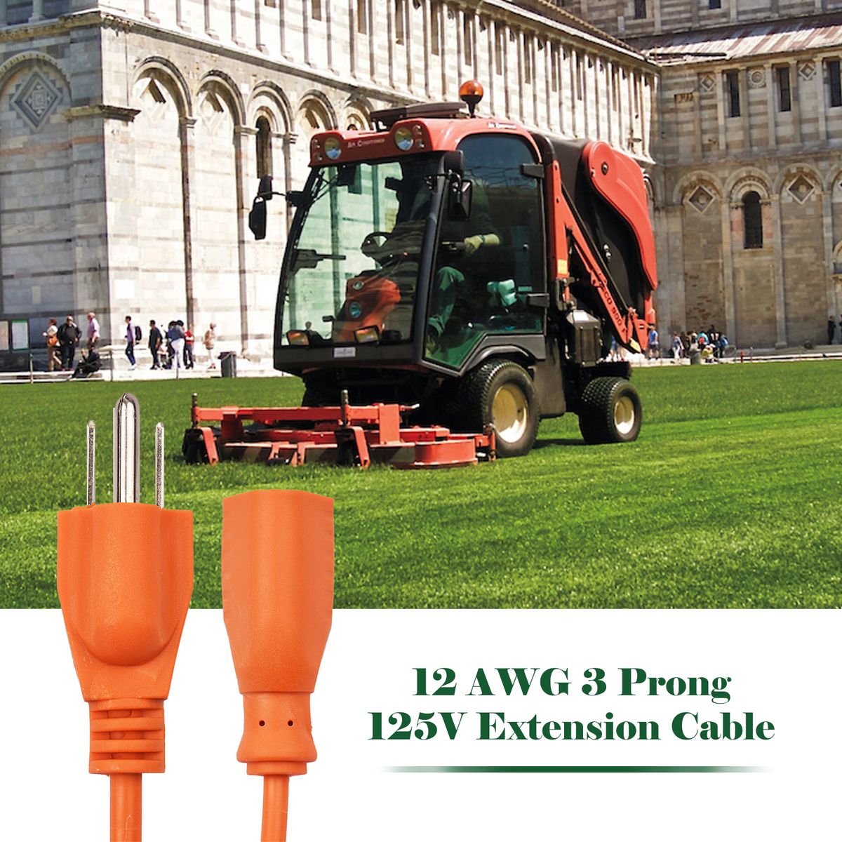 50FT AC Power Electric Outdoor Extension Cord 12 AWG 3 Prong