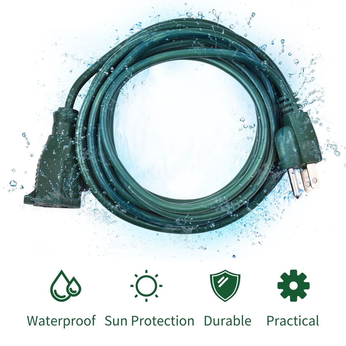 50FT AC Power Electric Outdoor Extension Cord 12 AWG 3 Prong