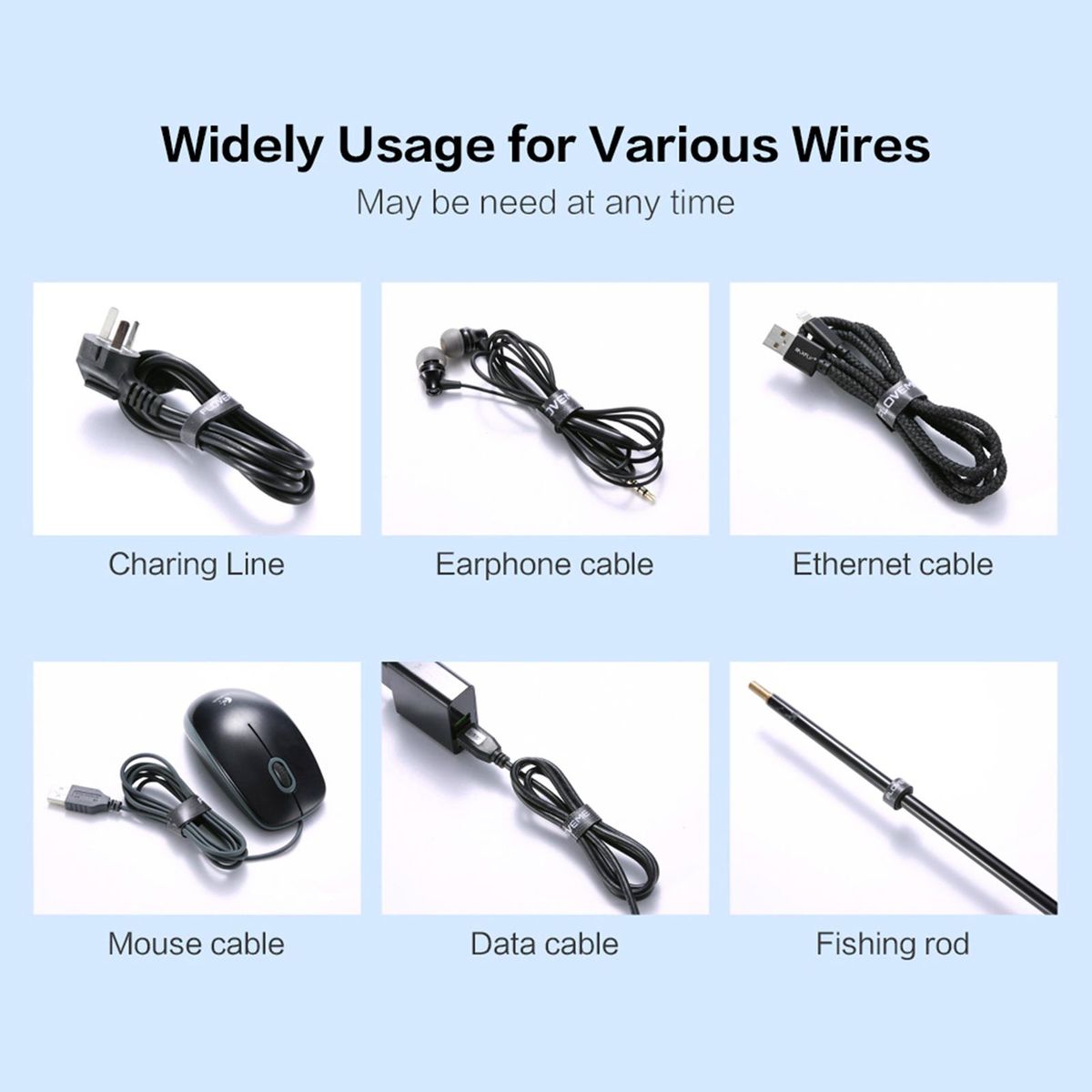 Cable Organizer Nylon USB Cord Ties Wire Winder Clip Cable Holder Reusable Fastening Tape for Mobile Phone PC Mouse Cords Management (5 Meter)