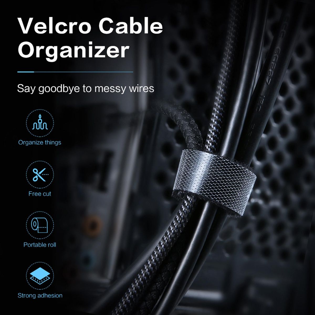 Cable Organizer Nylon USB Cord Ties Wire Winder Clip Cable Holder Reusable Fastening Tape for Mobile Phone PC Mouse Cords Management (5 Meter)