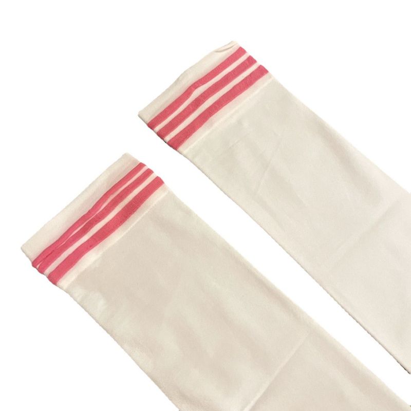 (White Red)Kawaii Striped Long Socks Women Over Knee Thigh High Socks White Pink Over Knee Sto SMA
