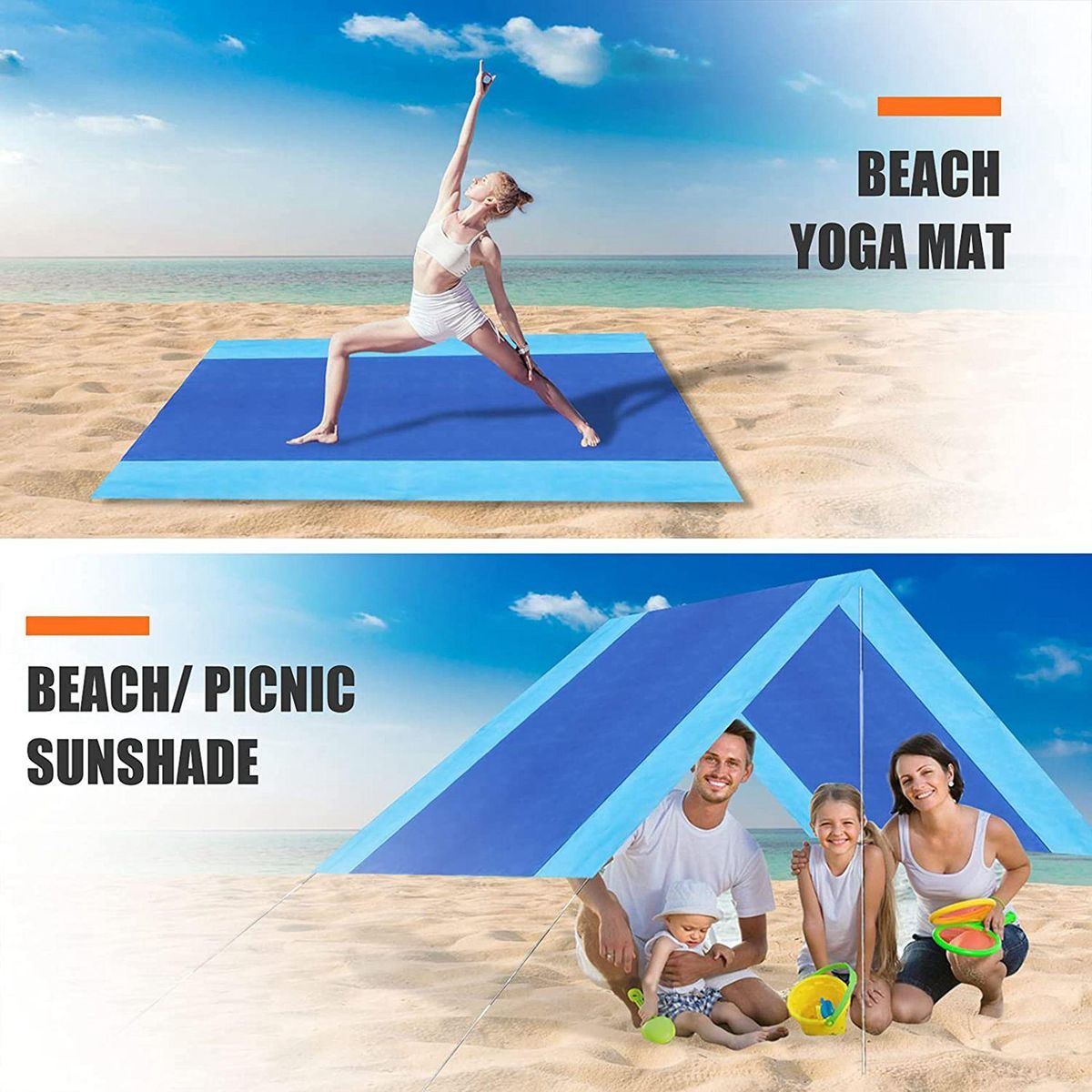 Beach Blanket Sandproof Beach Mat 200X150cm for Travel Campi