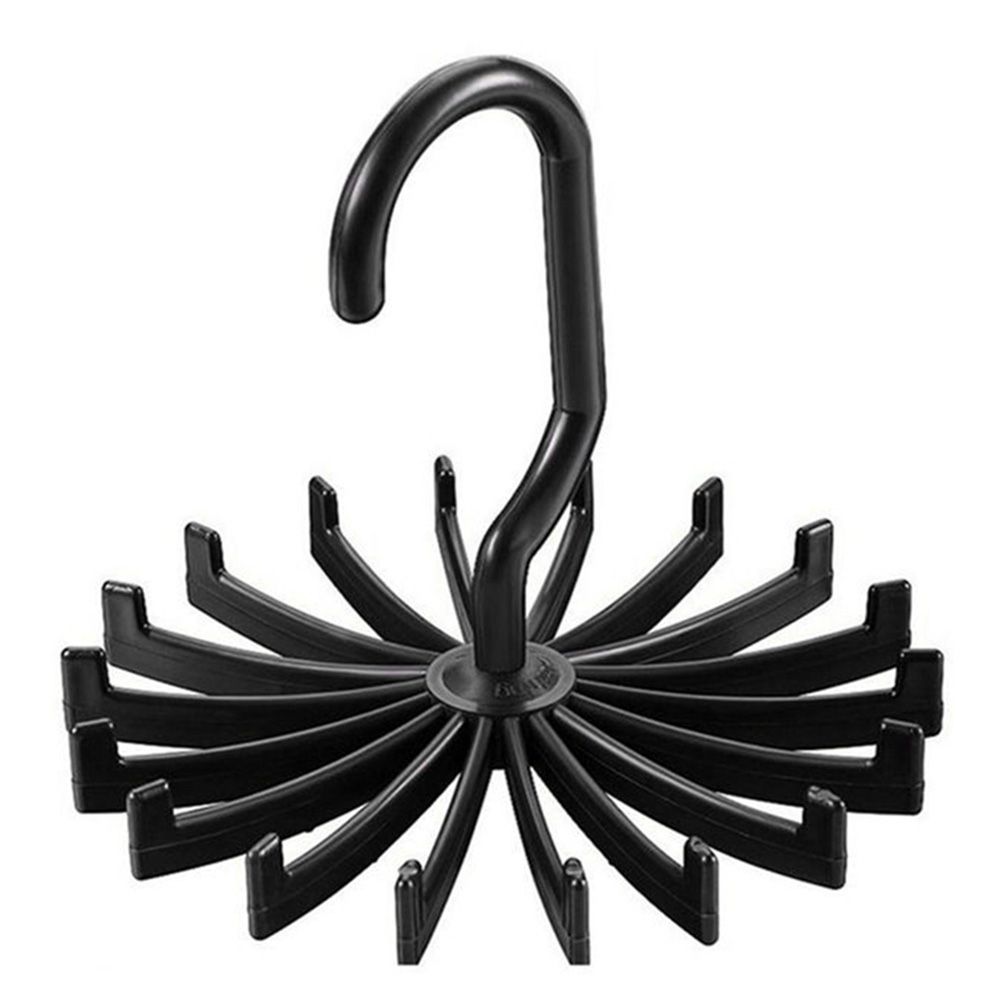 1Pc 20 Hooks Rotating Tie Rack Holder Adjustable Belt-Black