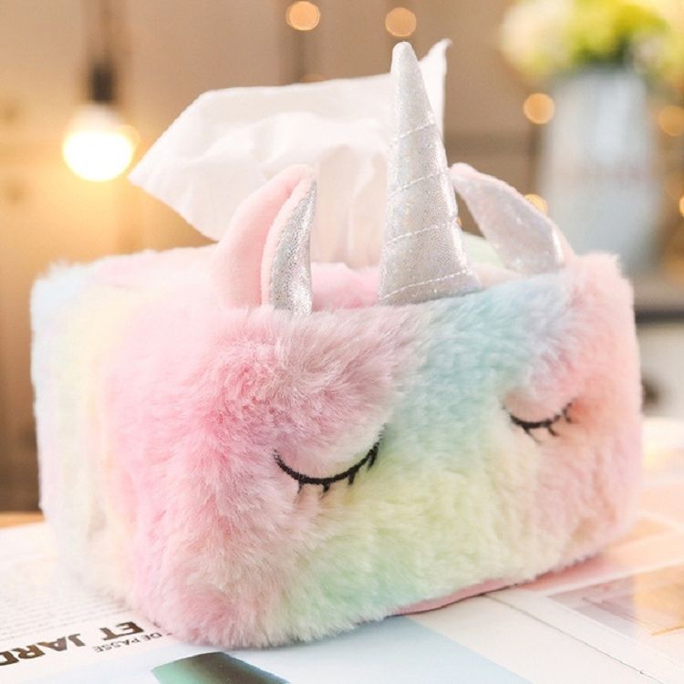 Plush Fabric Rainbow Unicorn Tissue Box