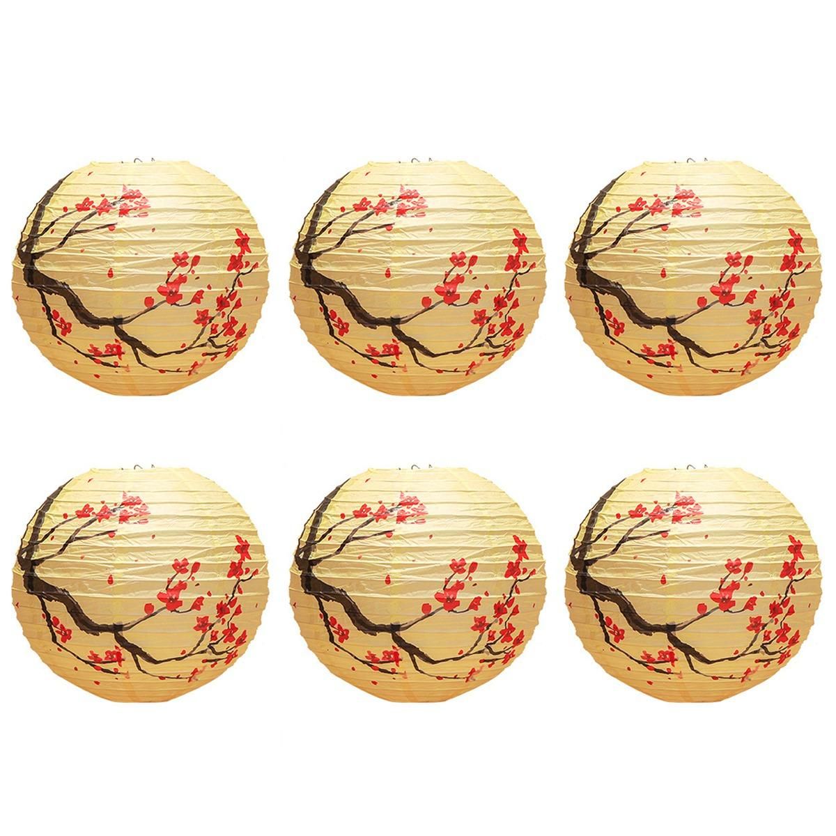 6 Pcs Chinese Paper Lantern,12 Inch Chinese Oriental Style Decorative Party Round Paper Lanterns Plum Without Lamp