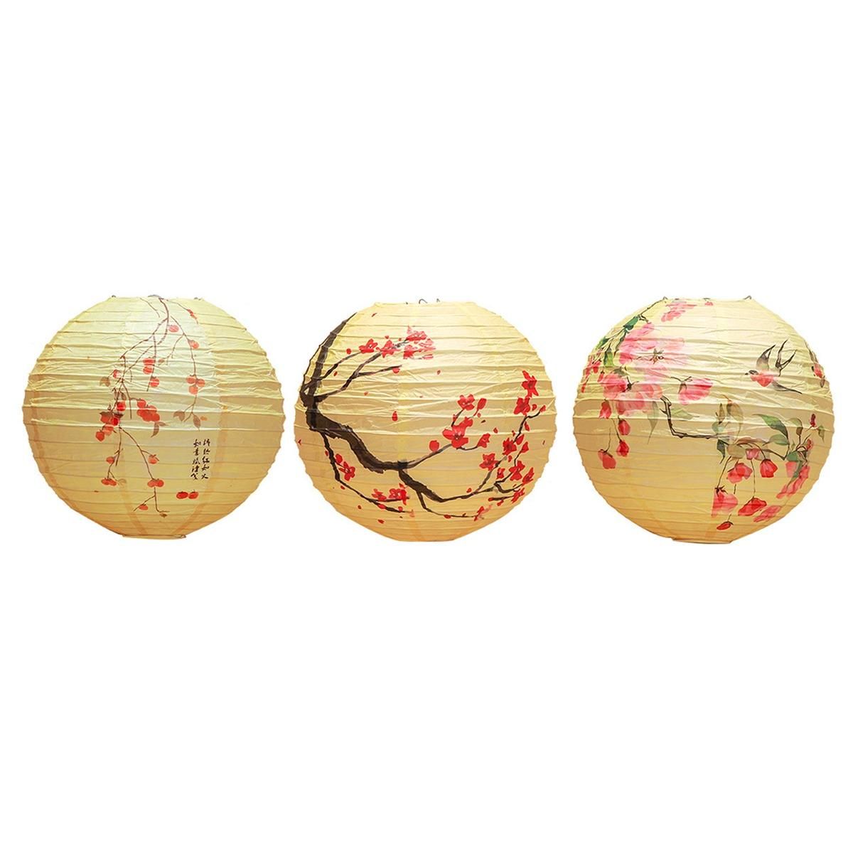 6 Pcs Chinese Paper Lantern,12 Inch Chinese Oriental Style Decorative Party Round Paper Lanterns Plum Without Lamp