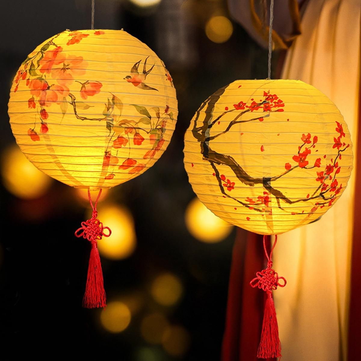 6 Pcs Chinese Paper Lantern,12 Inch Chinese Oriental Style Decorative Party Round Paper Lanterns Plum Without Lamp
