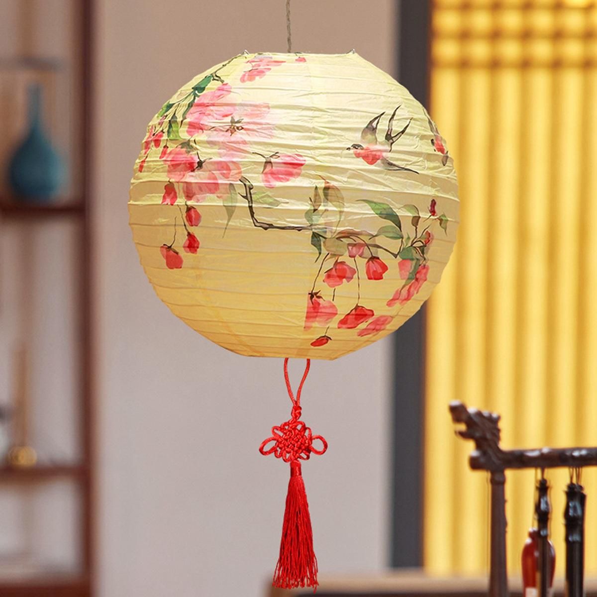 6 Pcs Chinese Paper Lantern,12 Inch Chinese Oriental Style Decorative Party Round Paper Lanterns Plum Without Lamp