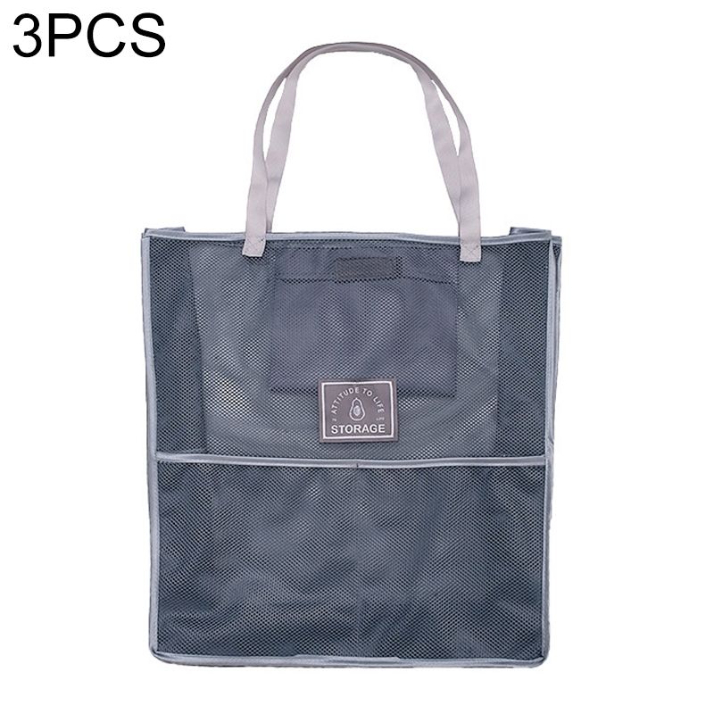 3 PCS Sundries Mesh Storage Bag, Colour: Gray (Oversized)