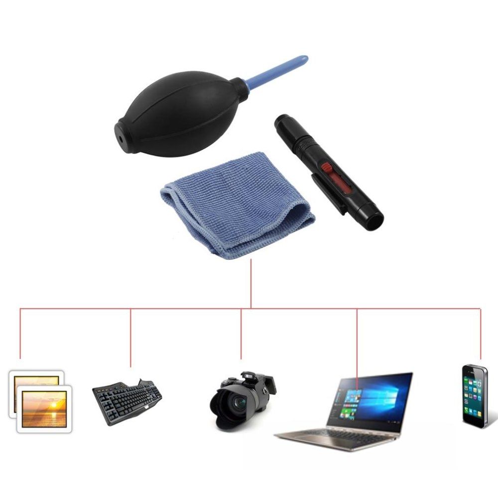 Cleaning Cloth Brush And Air Blower In 1 Set Digital Camera Kit Dust Cleaner Blue Black