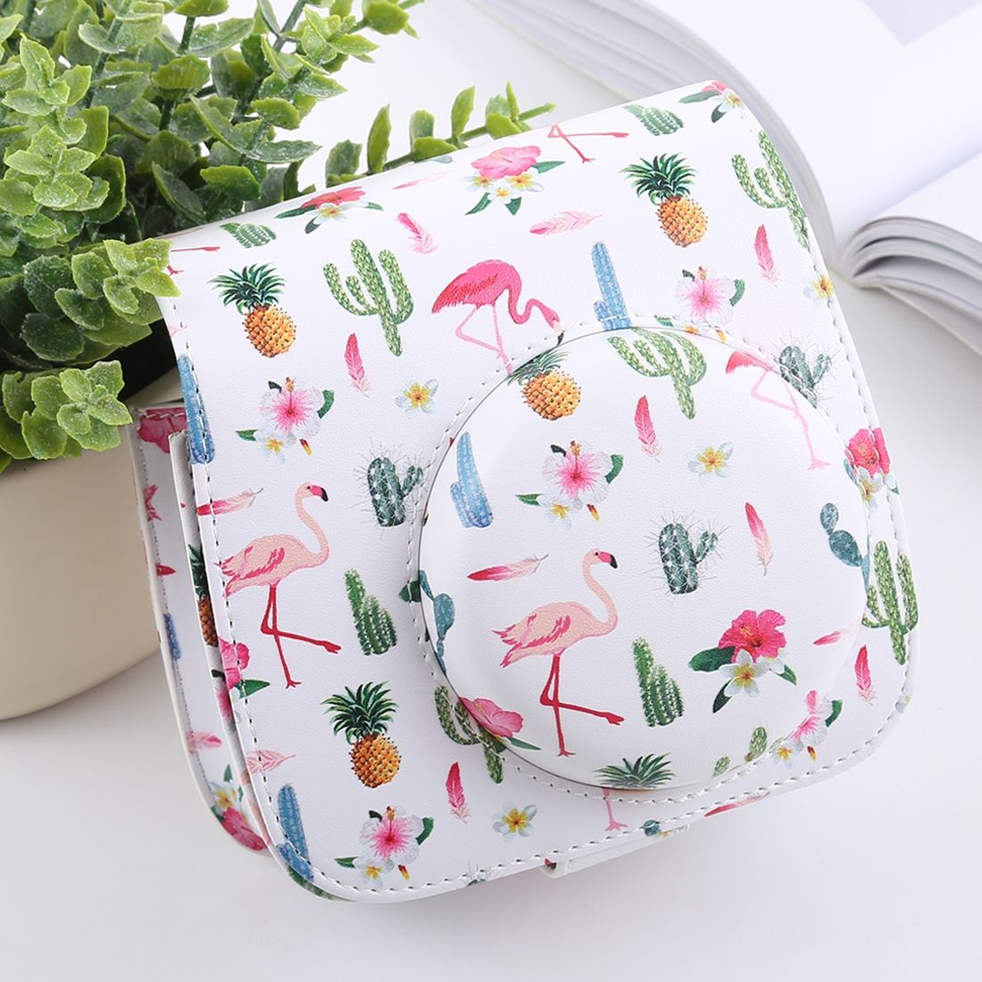 Cactus Flamingo Pattern Full Body Camera PU Leather Case Bag With Strap For FUJIFILM Instax Mini 9 / Mini 8+ / Mini 8