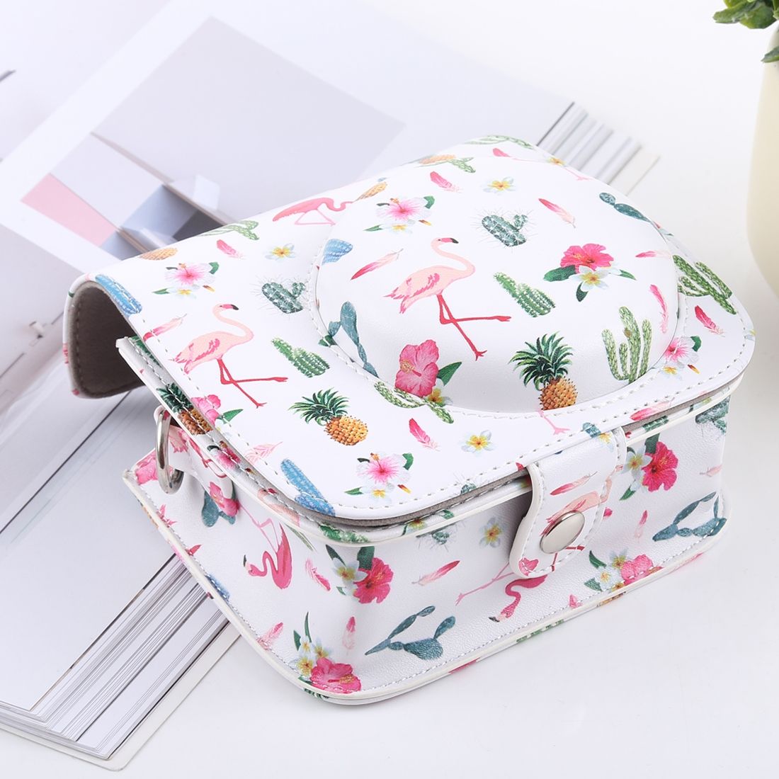 Cactus Flamingo Pattern Full Body Camera PU Leather Case Bag With Strap For FUJIFILM Instax Mini 9 / Mini 8+ / Mini 8