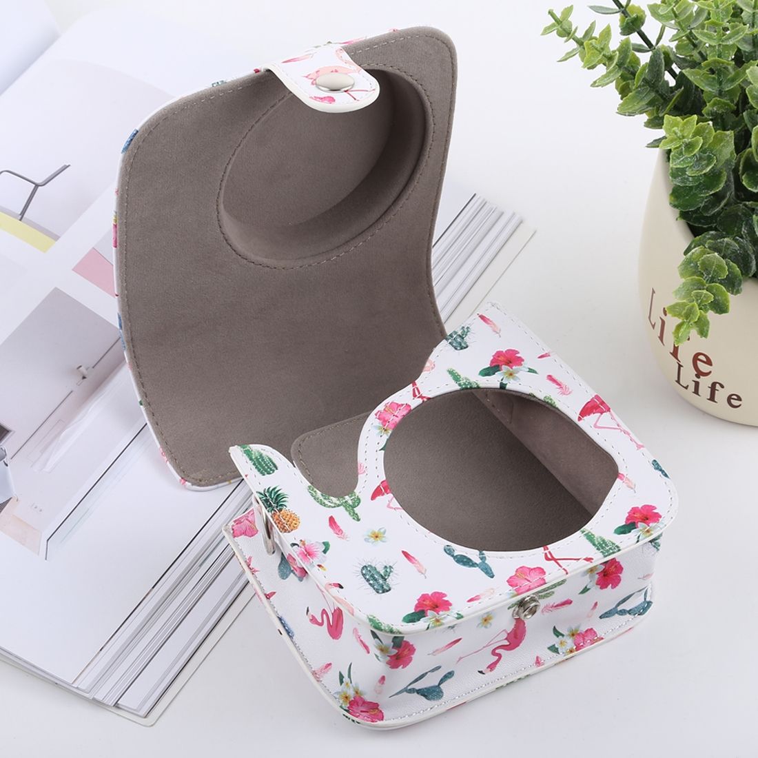 Cactus Flamingo Pattern Full Body Camera PU Leather Case Bag With Strap For FUJIFILM Instax Mini 9 / Mini 8+ / Mini 8