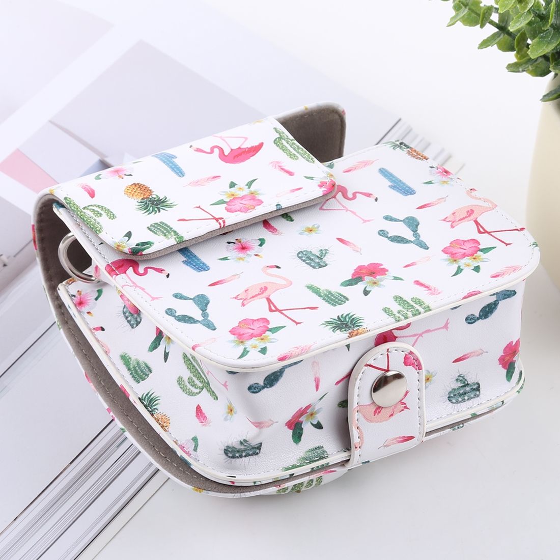 Cactus Flamingo Pattern Full Body Camera PU Leather Case Bag With Strap For FUJIFILM Instax Mini 9 / Mini 8+ / Mini 8
