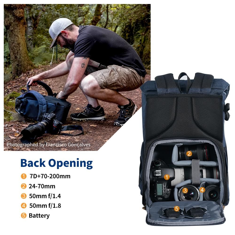 K&F CONCEPT Multi-Functional Camera Backpack Waterproof Camera Bag Large Capacity Camera Case with 15.6 Inch Laptop Compartment Rain Cover for Women Men Photographers