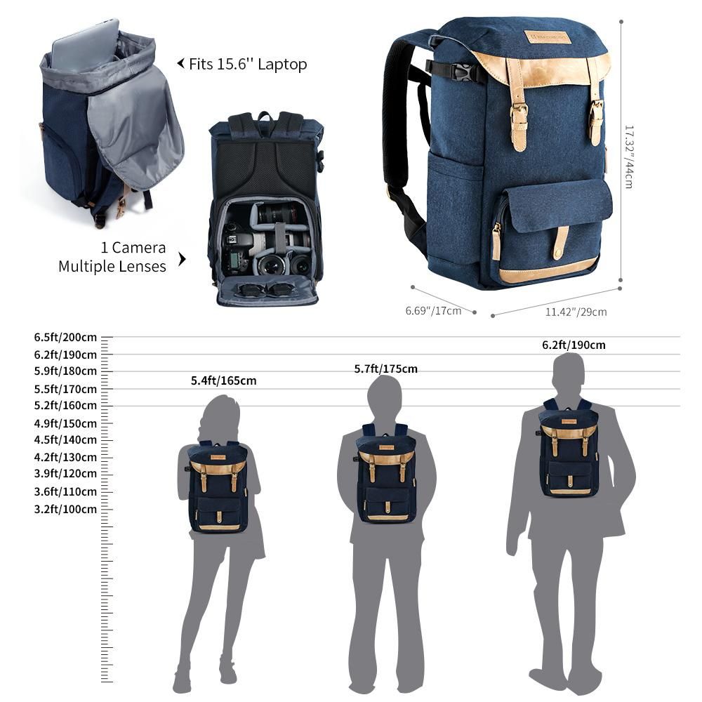 K&F CONCEPT Multi-Functional Camera Backpack Waterproof Camera Bag Large Capacity Camera Case with 15.6 Inch Laptop Compartment Rain Cover for Women Men Photographers