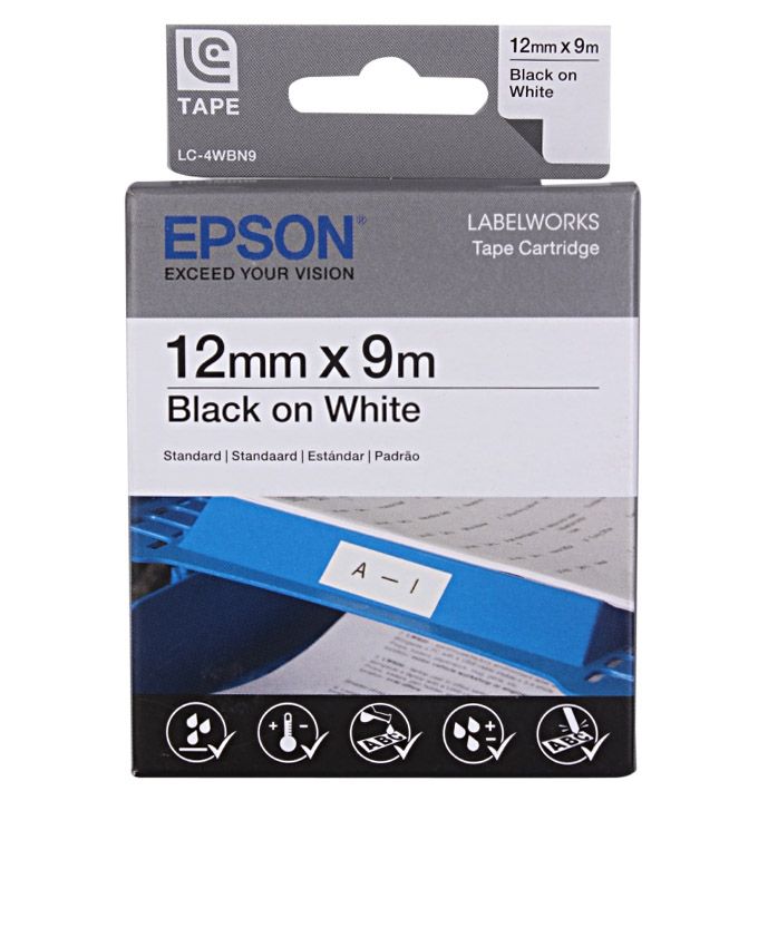 12mm black on White tape Label Catridge