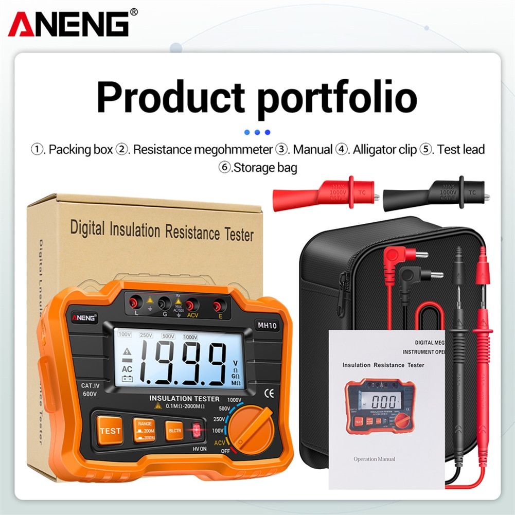ANENG MH10 Digital Megohmmeter Meer Meter Insulation Earth
