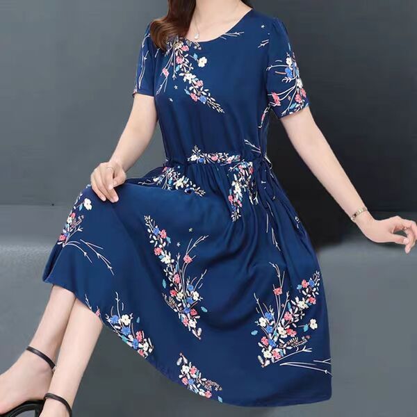 Women Dresses Short Sleeve Long Skirt Plus Size Flower Dress