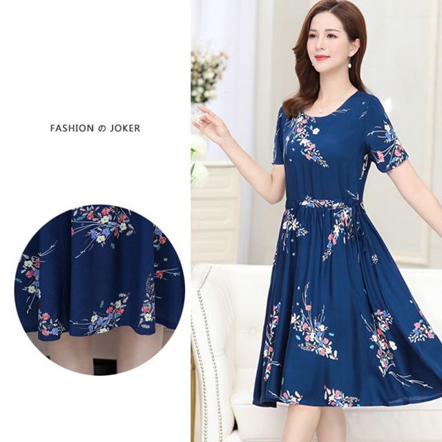 Women Dresses Short Sleeve Long Skirt Plus Size Flower Dress