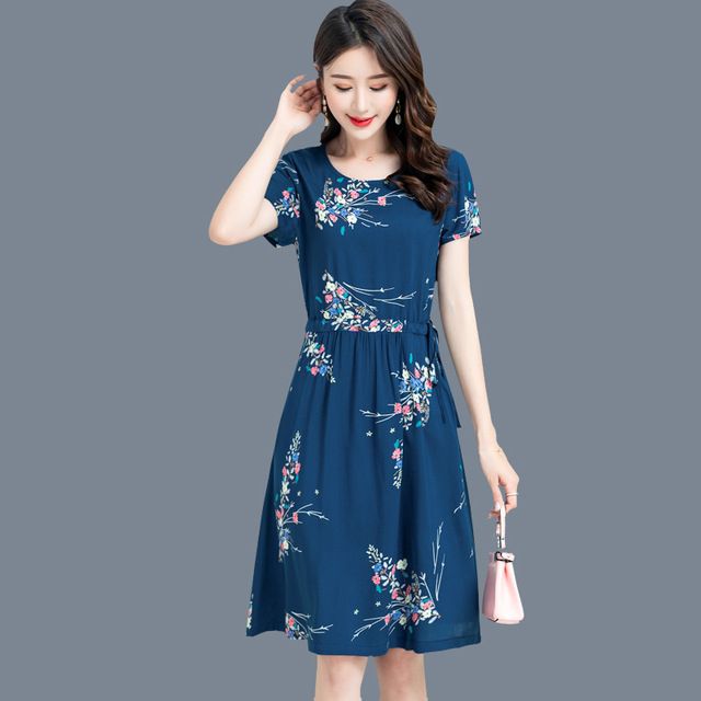 Women Dresses Short Sleeve Long Skirt Plus Size Flower Dress