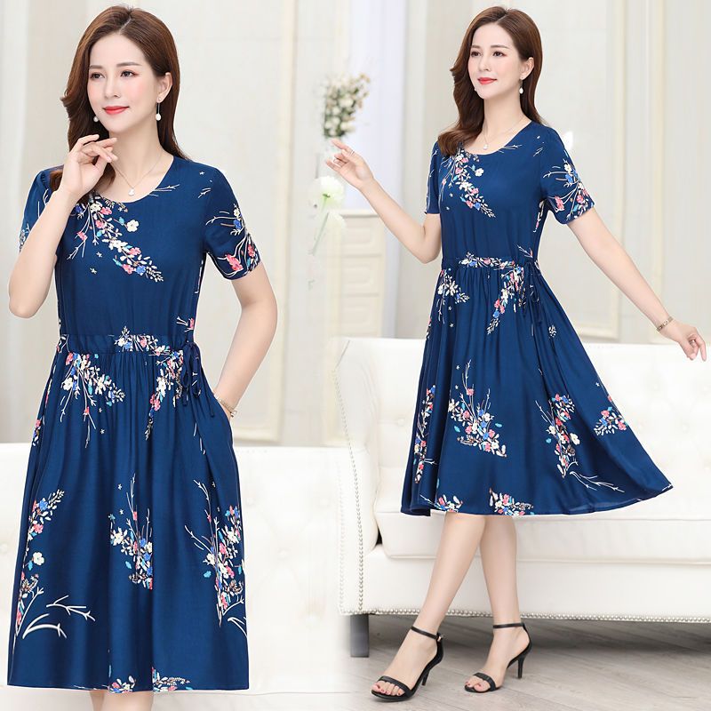Women Dresses Short Sleeve Long Skirt Plus Size Flower Dress