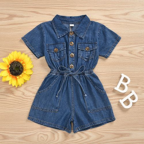 Casual Short-sleeved One-piece Children Denim Shorts Cotton (Color:Blue Size:100)