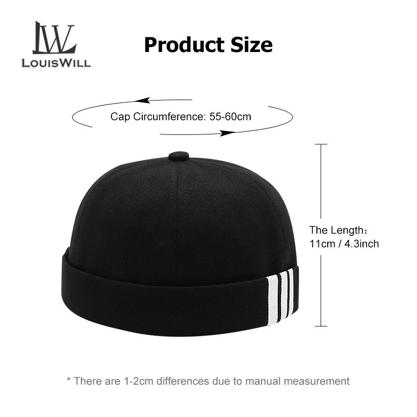 LouisWill Hats Black Beanies Men's Hip Hop Hats Women's Round Solid Color Caps