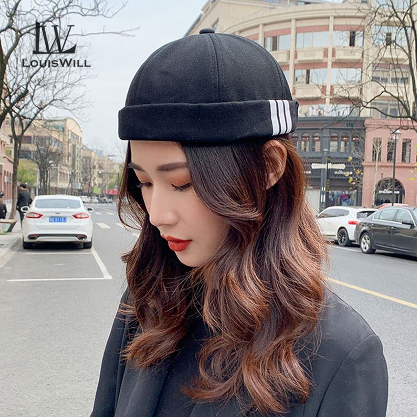LouisWill Hats Black Beanies Men's Hip Hop Hats Women's Round Solid Color Caps