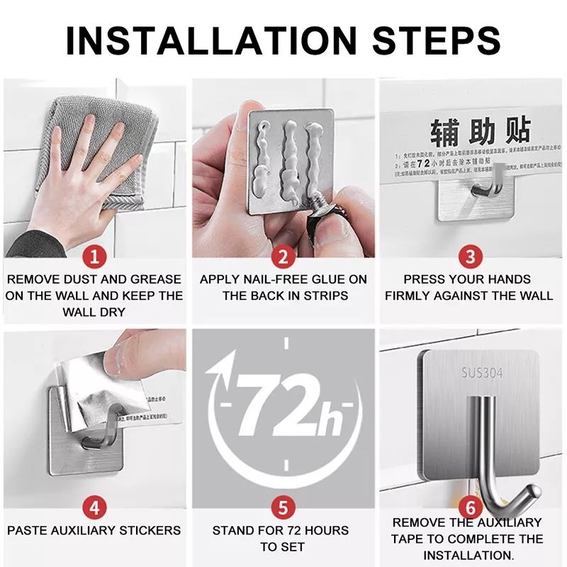 Stainless Steel Reusable Hooks Kitchen Bathroom Hook