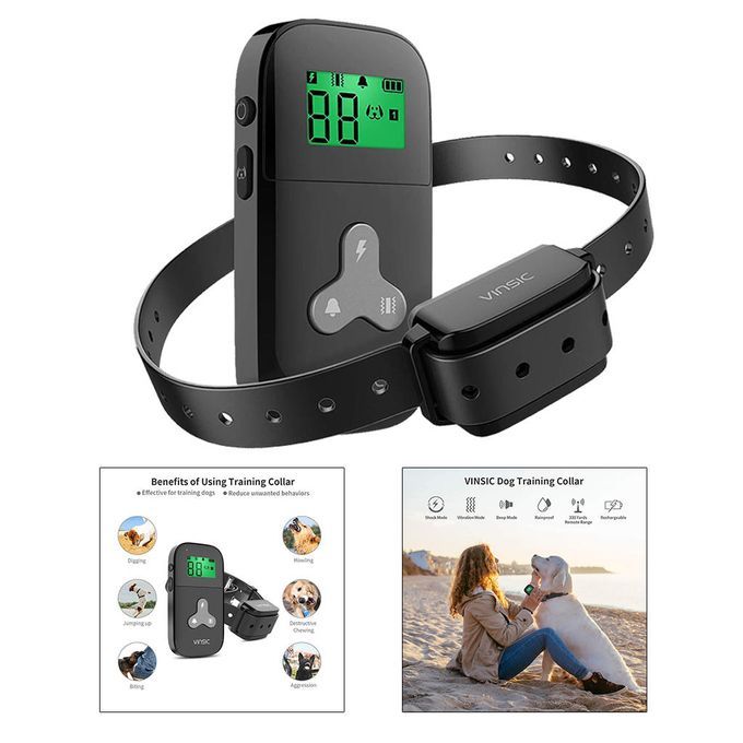 Dog Electric Shock Training Collar Anti  Rechargeable LCD Black