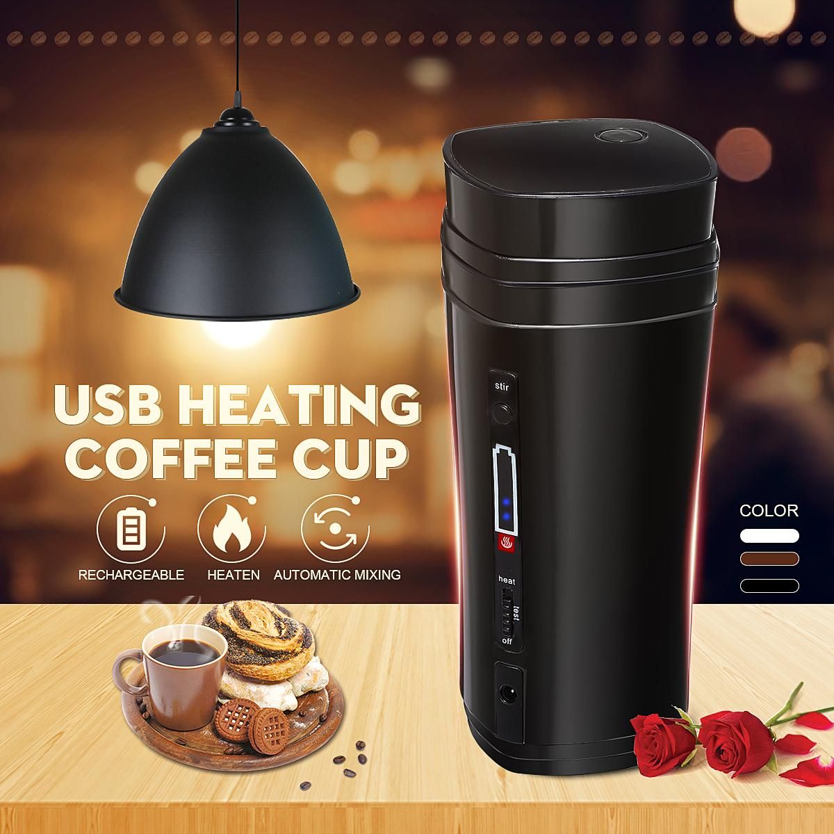 Rechargeable USB Heating Self Stirring Auto Mixing Coffee Mug Tea Cup Warmer Lid # Silver-Rechargeable USB Heating Self Stirring Auto Mixing Coffee Mug Tea Cup Warmer Lid # Silver