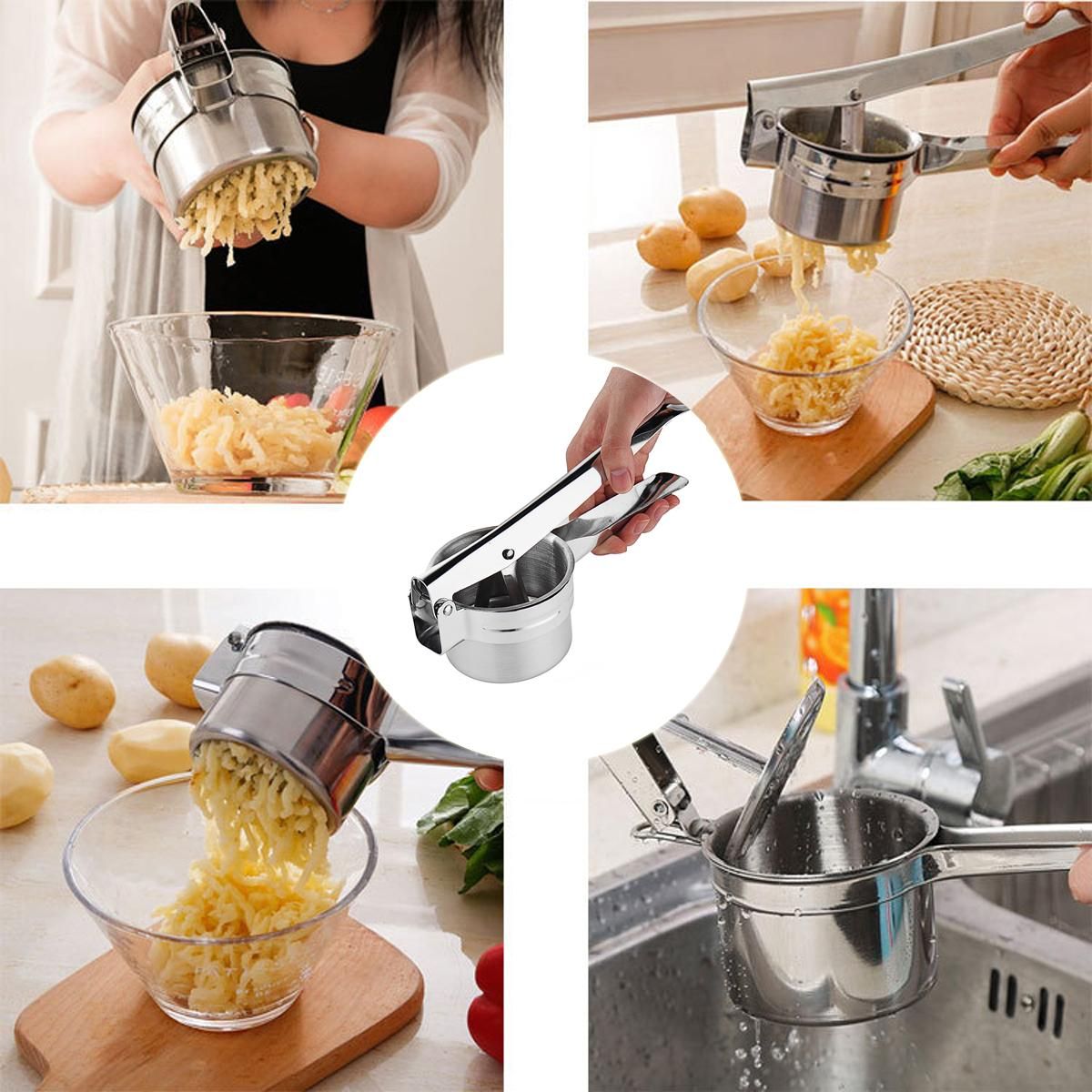 Stainless Steel Manual Food Potato Ricer Juice Masher Squeezer For Baby Children