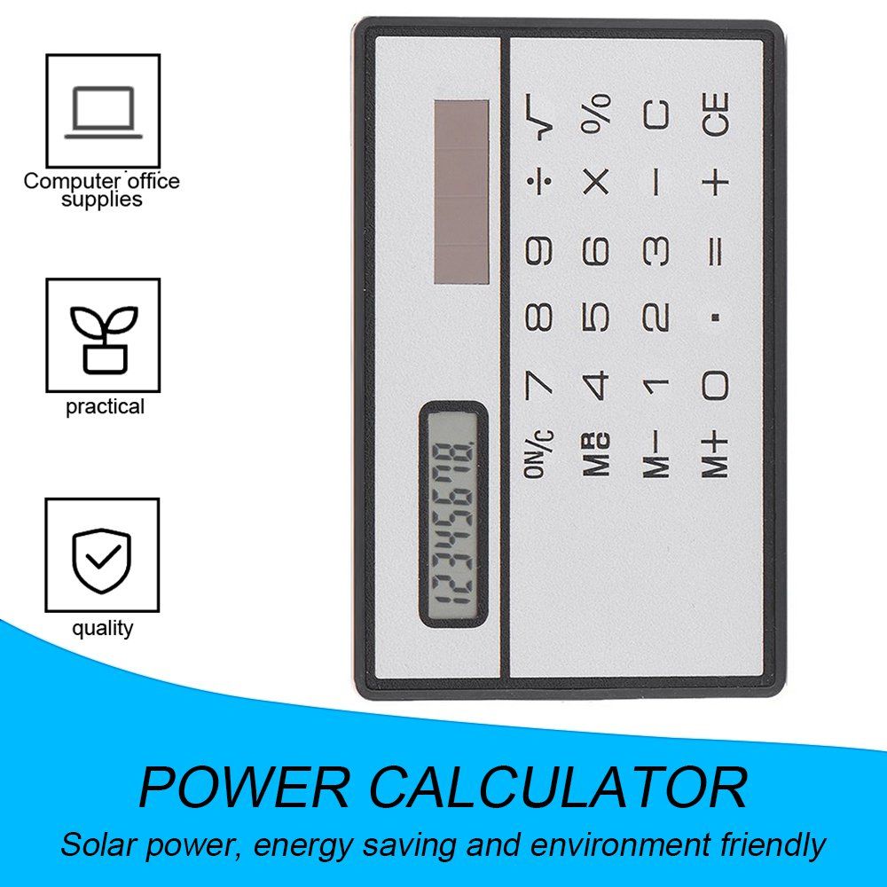 8 Digit Ultra Thin Solar Power Calculator Portable Mini Touch Silver