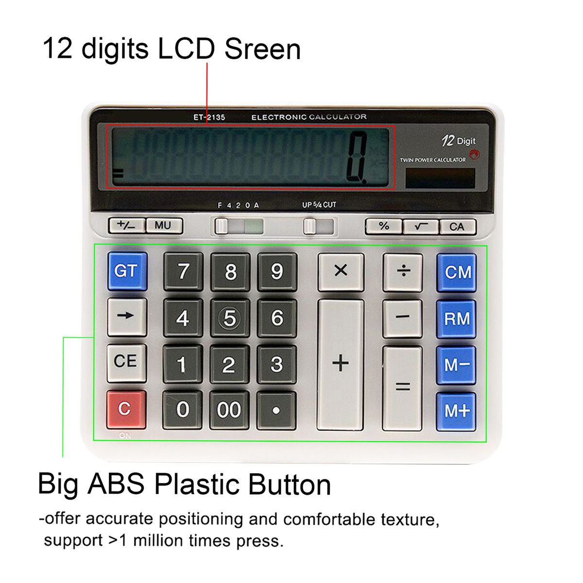 Large Computer Electronic Calculator Counter Solar &