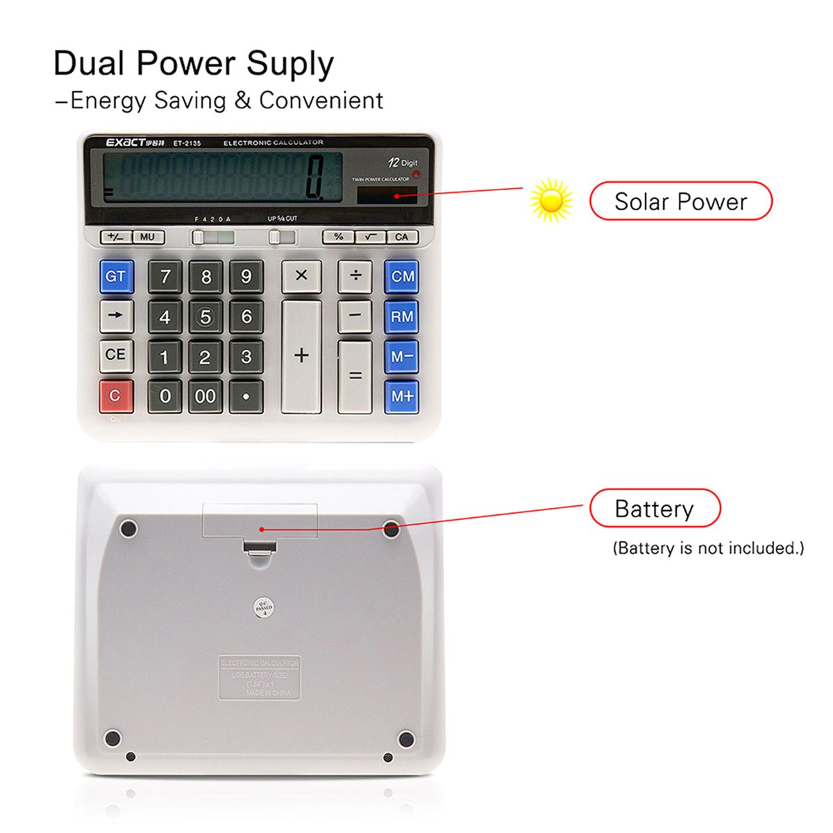 Large Computer Electronic Calculator Counter Solar &