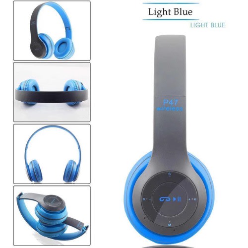 Fm Bluetooth Headset 5.0 Foldable Deep Bass Stereo - Blue
