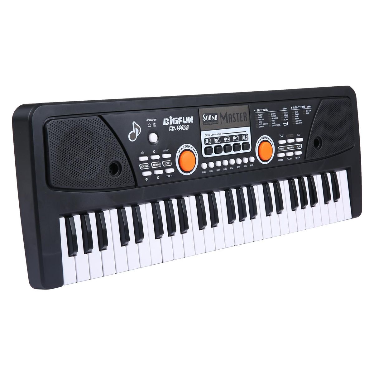 BIGFUN 49 Keys USB Electronic Organ Kids Electric Piano with Microphone Black Digital Music Electronic Keyboard Built-in Stereo Speakers with 16 Tones 8 Rhythms 6 Demo Songs 5 Percussion Kids Gift Musical Instrument