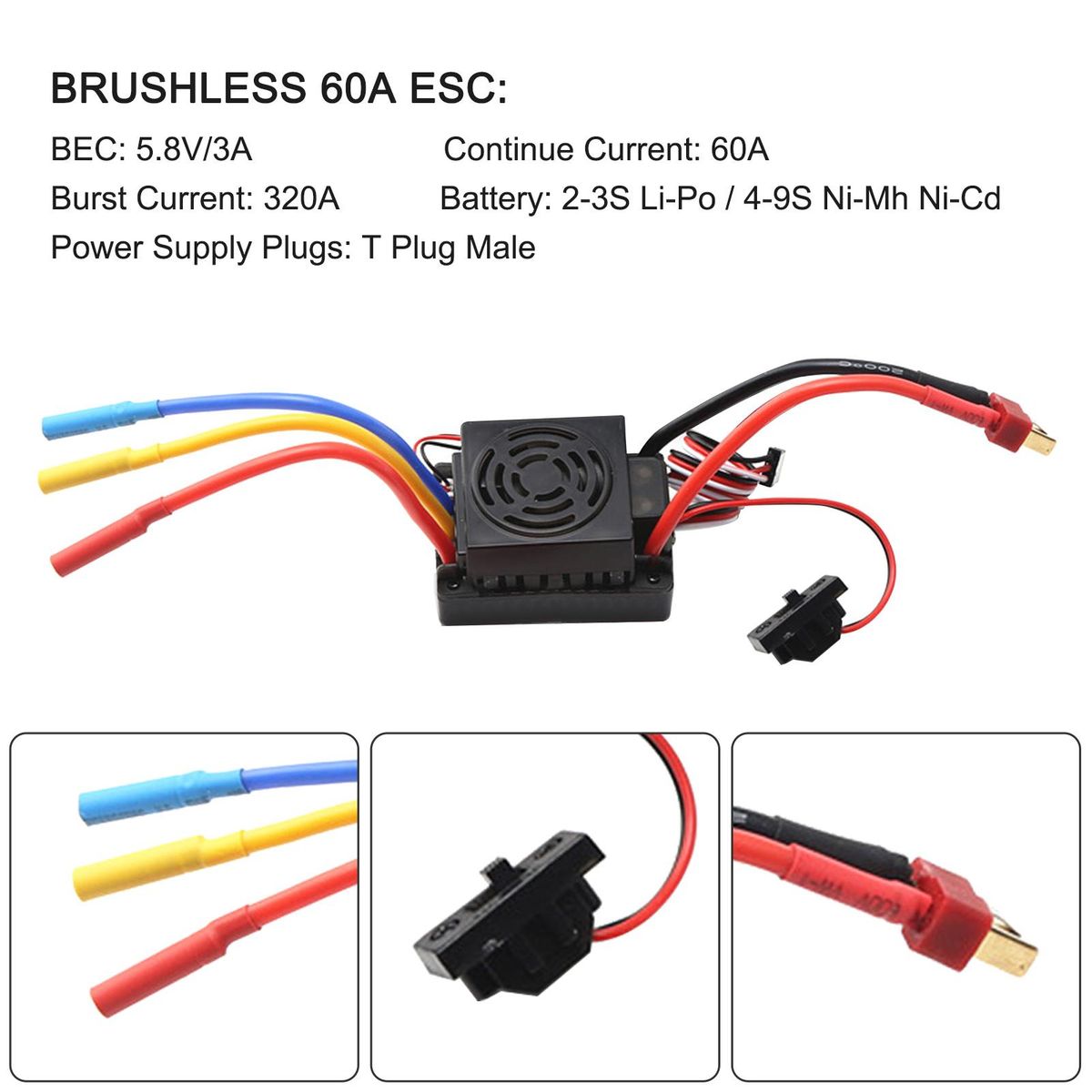 3650 4500KV Brushless Motor with 60A ESC & Programmer Card Combo Replacement for HSP HPI Wltoys  1:8 / 1:10 Remote Control Car and Boat Part
